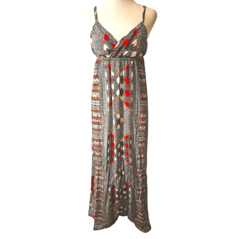 Gypsy 05 Silk Printed Maxi Dress Boho Triangle Top Small - Picture 2 of 13